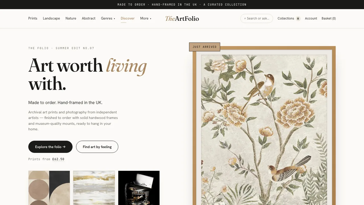 The TheArtFolio storefront, an art print shop on a custom Shopify theme, built by Traction Tactics